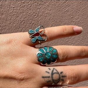 Coral & Turquoise Butterfly Ring